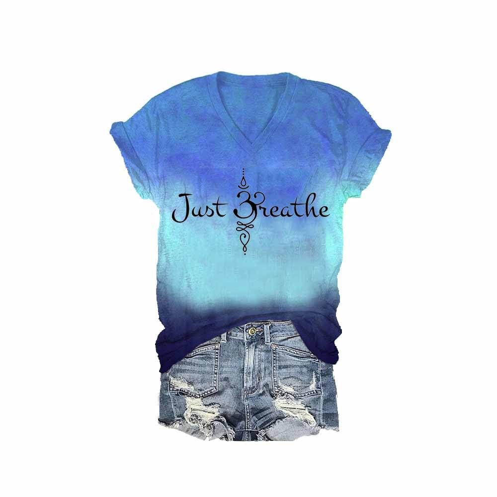 MOGUI Breathe Lotus T Shirt Breathe Lotus Shirt Just Breathe T Shirts for Women Vneck Tee Positive Letter Print Top Funny T Shirt Ocean, Medium