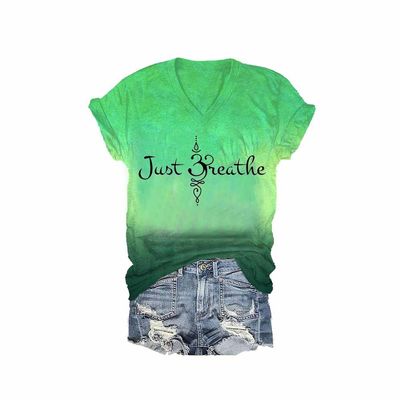MOGUI Just Breathe Tee Shirt Just Breathe Dandelion Shirt Just Breathe T Shirts for Women Short Sleeve Inspirational Gift, X-Large, Grass
