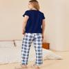 Ekouaer Pajama Sets for Women Round Neck Pjs Short Sleeve Sleepwear with Long Pants Loose Lounge Sets Navy Blue-white Plaid Medium view 4