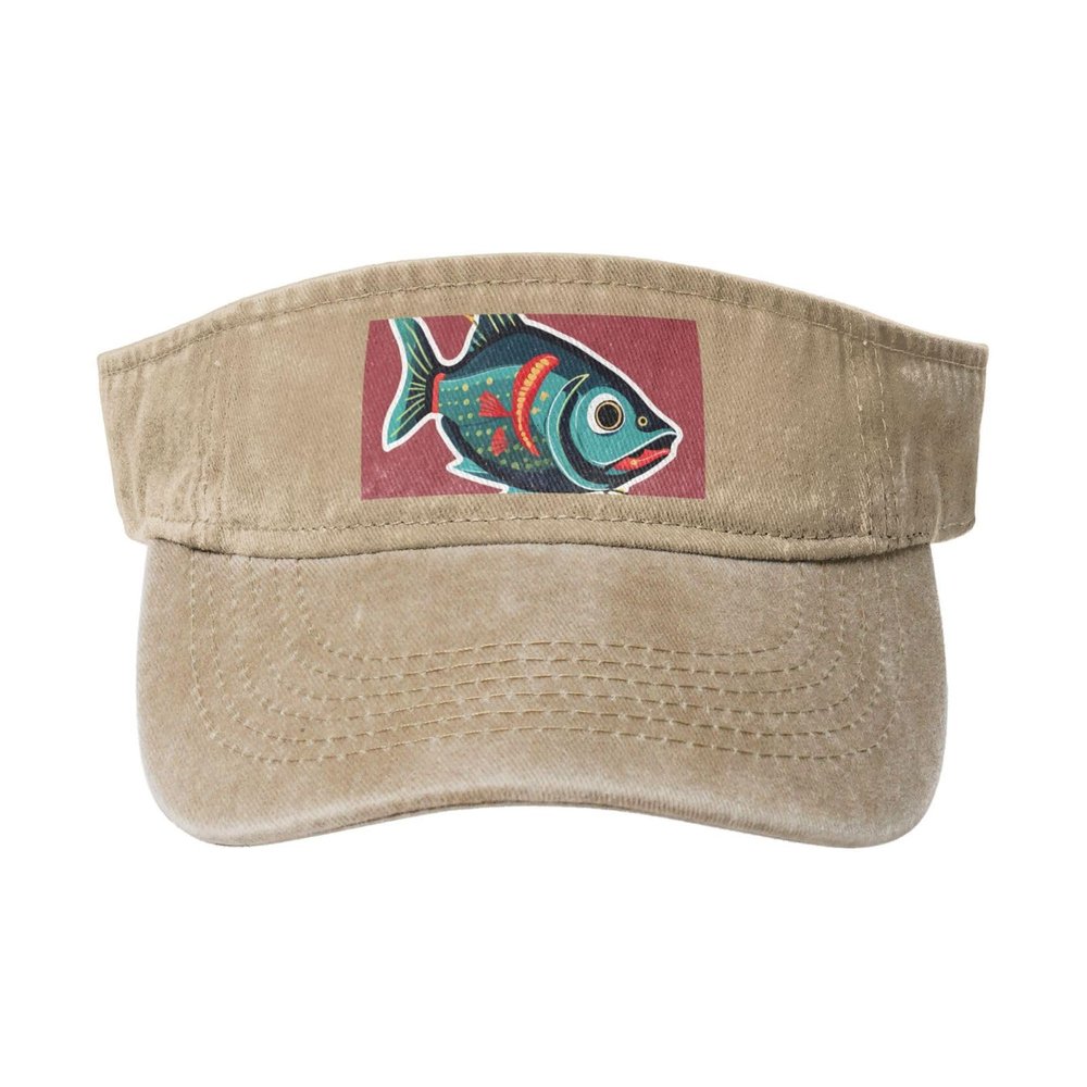 SSIMOO Fish with A Lure Print Denim Sun Visor Cap Versatile Unisex Design,for Outdoor Activities and Daily Wear, One Size-Large