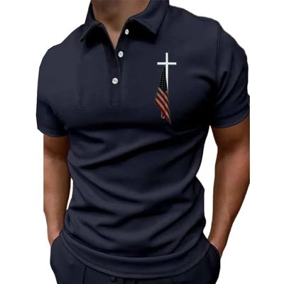 USA Flag Cross Shirt - American Flag Polo for Men - 4th of July & Independence Day T-Shirts