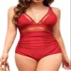 SHEKINI Mesh Swimsuit Women V Neck Tummy Control Swimwear Full Coverage One Piece Bathing Suit(Red,XXL) view 1
