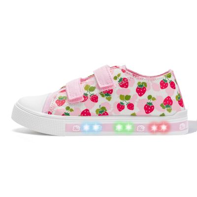 EUXTERPA Toddler Light Up Sneakers Kids Casual Canvas Shoes with Adjustable Strap for Girls, Pink Strawberry, Toddler Size 7