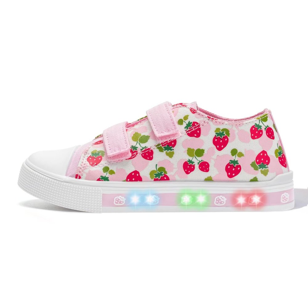 EUXTERPA Toddler Light Up Sneakers Kids Casual Canvas Shoes with Adjustable Strap for Girls, Pink Strawberry, Toddler Size 7
