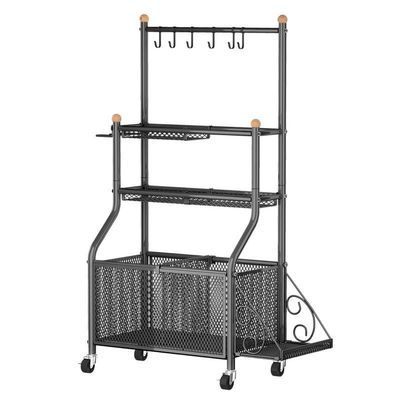 Aimery Yoga Mat Storage Rack with 4 Wheels and 6 Hooks,Removable Weight Holder with Side Basket,Home Gym Equipment Organizer for Dumbbells Kettlebells Balls Etc (Color : Black)