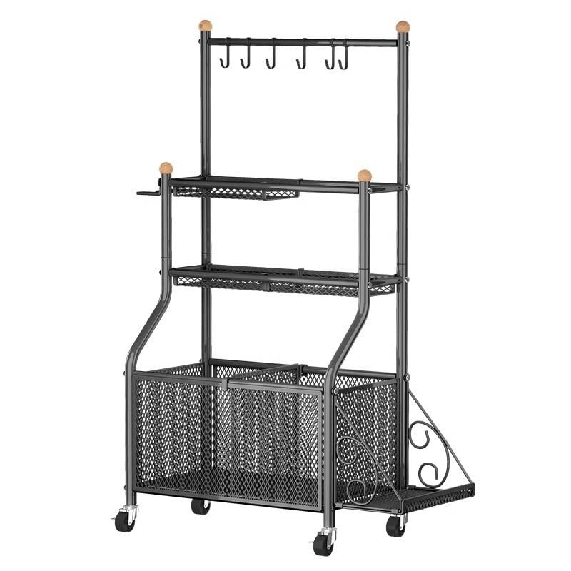 Aimery Yoga Mat Storage Rack with 4 Wheels and 6 Hooks,Removable Weight Holder with Side Basket,Home Gym Equipment Organizer for Dumbbells Kettlebells Balls Etc (Color : Black)