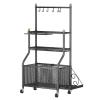 Aimery Yoga Mat Storage Rack with 4 Wheels and 6 Hooks,Removable Weight Holder with Side Basket,Home Gym Equipment Organizer for Dumbbells Kettlebells Balls Etc (Color : Black) view 1