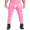Eandarui Mens Patent Leather Leggings Shiny Metallic Hollow Out Long Pants High Waist Trousers Rave Outfits Pink 3X-Large view 1