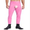 Eandarui Mens Patent Leather Leggings Shiny Metallic Hollow Out Long Pants High Waist Trousers Rave Outfits Pink 3X-Large view 4