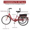 WYUEEEE 26 Inch Adult Tricycle 7 Speed, 3 Wheel Bikes Tricycle for Adults, Adult Trike for Women/Men/Seniors, Three Wheel Cruiser Bike w/Rear Basket for Shopping/Recreation/Picnic (Red) view 4