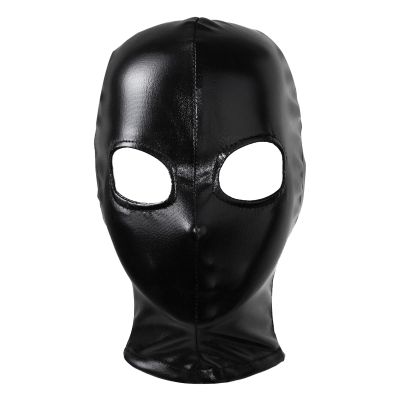 FEESHOW Unisex Wetlook Open Eyes Open Mouth Latex Hood Mask Head Cover Halloween Cosplay Headgear Clubwear Black 17 One Size