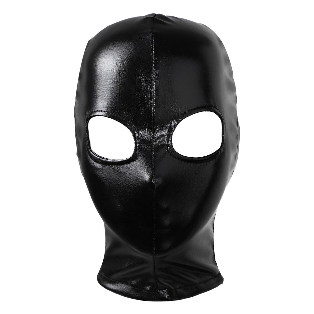 FEESHOW Unisex Wetlook Open Eyes Open Mouth Latex Hood Mask Head Cover Halloween Cosplay Headgear Clubwear Black 17 One Size