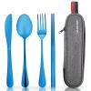 Travel Utensils with Case, Quatish Portable Silverware Set for Work, Stainless Steel Reusable Travel Cutlery, Fork and Spoon Set for Camping, Picnic, Gadgets, Lunch Box for Men, Christmas Gift, Blue view 1
