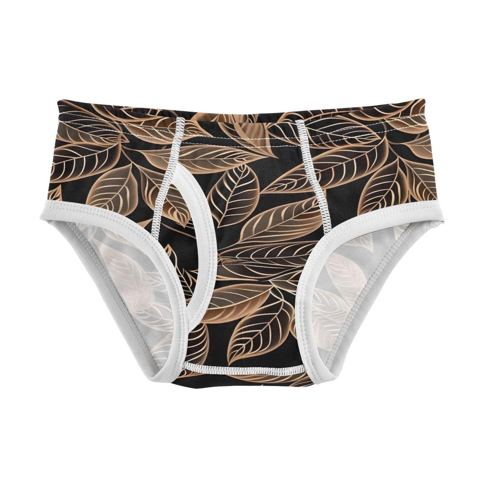 ALAZA Gold Leaves on Black Boys' Briefs Soft Underwear Available in Sizes 8y