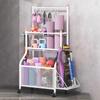Aimery Yoga Mat Storage Rack with 4 Wheels and 6 Hooks,Removable Weight Holder with Side Basket,Home Gym Equipment Organizer for Dumbbells Kettlebells Balls Etc (Color : White) view 1