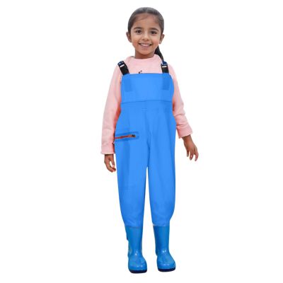 Kids Chest Waders Youth Fishing Waders for Toddler Hunt & Fishing Waders Water Proof Unisex Waders with Rain Boots (Blue, 3-4 Years)
