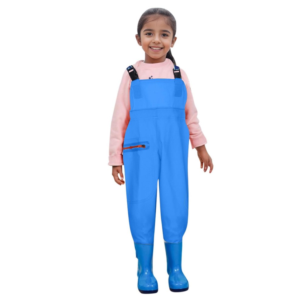 Kids Chest Waders Youth Fishing Waders for Toddler Hunt & Fishing Waders Water Proof Unisex Waders with Rain Boots (Blue, 3-4 Years)