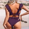 CUPSHE Women's Ruffled One Piece Swimsuit V Neck Lace Up, L Grape Purple view 2
