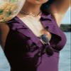 CUPSHE Women's Ruffled One Piece Swimsuit V Neck Lace Up, L Grape Purple view 4