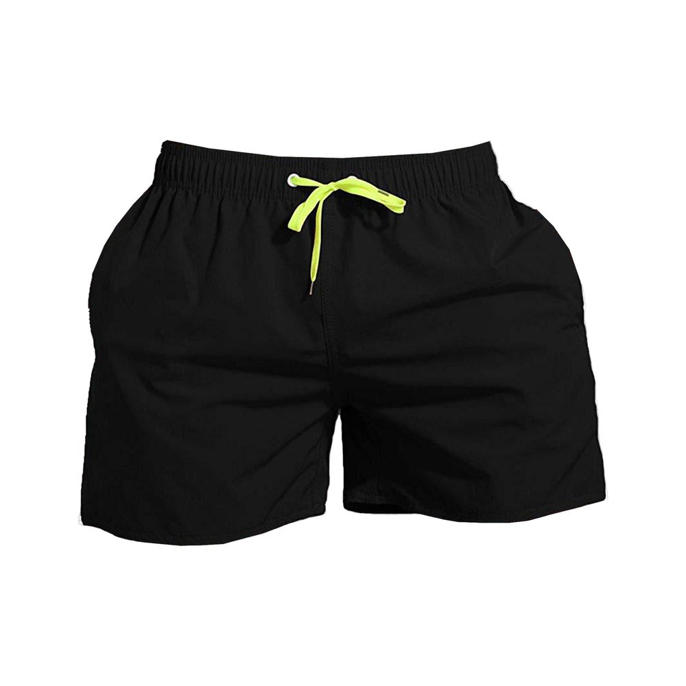 JEsilunmaMY Men's Summer Basic Cotton Beach Shorts Elastic Waist Casual Swim Trunks Solid Color Swim Shorts with Mesh Lining (Black,Medium)