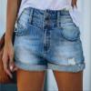 MSBFJIFSX Women's High Waist Double Button Splice Denim Shorts Commuter Broken Holes Three Quarter Pants Female Casual(Black,X-Large) view 3