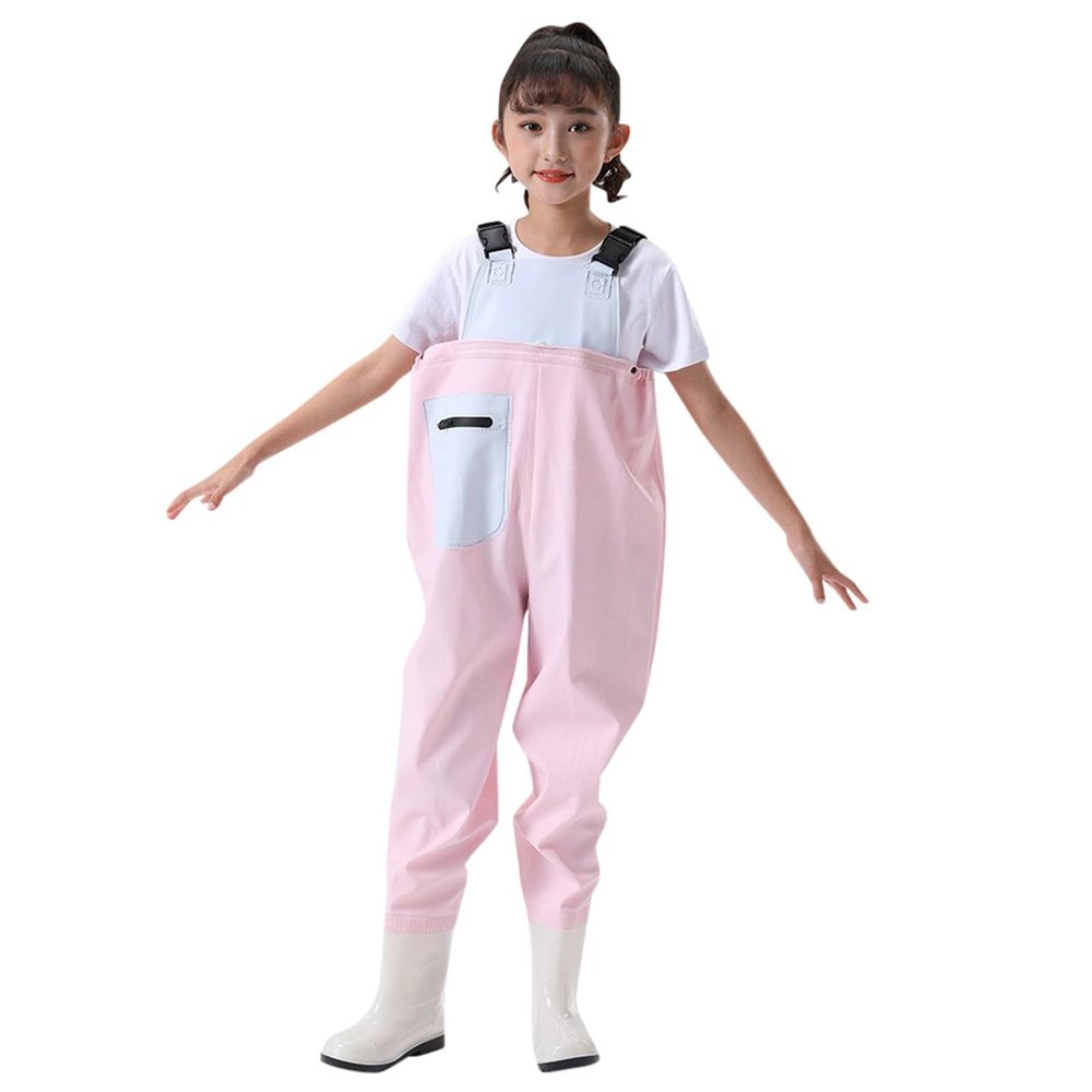 NineFit Basics Kids Chest Waders Youth Fishing Waders with Rain Boots Children Wader Water proof Waders for Boys Girls (Pink, 12-13 Years)