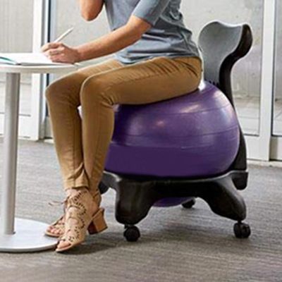 EXCLURA Purple Yoga Ball Chair for Office Adults, Ergonomic Pilates Ball Desk Chair with Back, 55cm Anti-Burst Ball Stability Balance Ball Stool