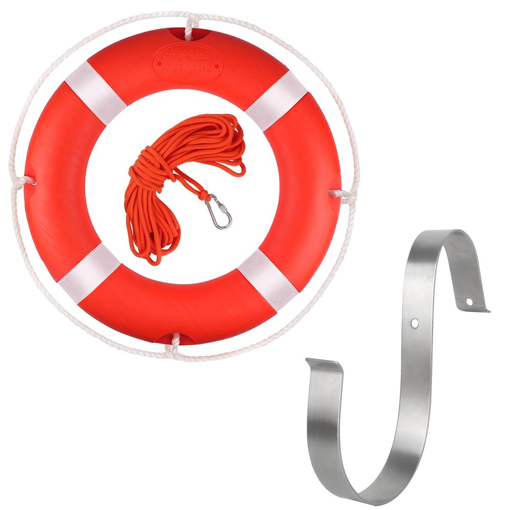 23" Life Ring, Boat Safety Throw Rings,Life Buoy with Reflective Tape & Grab Lines,Orange Life Preserver Life Saving Rings,Include Water Floating Saving Rope and S-Hook Holder