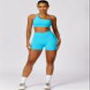 ABOCIW Workout Sets for Women 2 Piece One Shoulder Sports Bra Crossover High Waist Biker Shorts Yoga Gym Sets Blue Small view 3