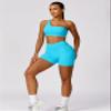 ABOCIW Workout Sets for Women 2 Piece One Shoulder Sports Bra Crossover High Waist Biker Shorts Yoga Gym Sets Blue Small view 4