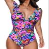 CUPSHE Women's Ruffled One Piece Swimsuit V Neck Lace Up, L view 1