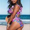 CUPSHE Women's Ruffled One Piece Swimsuit V Neck Lace Up, L view 3
