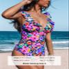 CUPSHE Women's Ruffled One Piece Swimsuit V Neck Lace Up, L view 4