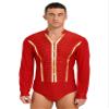 Yhong Men Latin Ballroom Dance Shirts V Neck Long Sleeve Tango Rumba Samba Dance Top Leotard Red Large