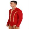 Yhong Men Latin Ballroom Dance Shirts V Neck Long Sleeve Tango Rumba Samba Dance Top Leotard Red Large view 2