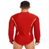 Yhong Men Latin Ballroom Dance Shirts V Neck Long Sleeve Tango Rumba Samba Dance Top Leotard Red Large view 3