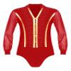 Yhong Men Latin Ballroom Dance Shirts V Neck Long Sleeve Tango Rumba Samba Dance Top Leotard Red Large view 4