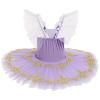AFAVOM Ballerina Swan Lake Costume for Girls Camisole Skirted Leotard Ballet Dance Outfit with Hair Clip Armbands Sparkle Embroidery Hard Platter Tutu Performance Dancewear Dress Purple 3-4 Years view 3