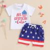 4th of July Baby Boy Outfit Infant USA Embroidered Shirt + American Flag Shorts Set Toddler Independence Day Clothes (All American Cutie Blue, 12-18 Months) view 2