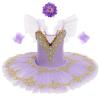 AFAVOM Ballerina Swan Lake Costume for Girls Camisole Skirted Leotard Ballet Dance Outfit with Hair Clip Armbands Sparkle Embroidery Hard Platter Tutu Performance Dancewear Dress Purple 7-8 Years view 1