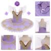 AFAVOM Ballerina Swan Lake Costume for Girls Camisole Skirted Leotard Ballet Dance Outfit with Hair Clip Armbands Sparkle Embroidery Hard Platter Tutu Performance Dancewear Dress Purple 7-8 Years view 4