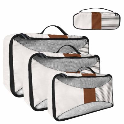 4 Set Packing Cubes - Boho Farmhouse Strape Texture Packing Cubes for Carry on Suitcase Lightweight Travel Essential Bag for Clothes Shoes Cosmetics Toiletry