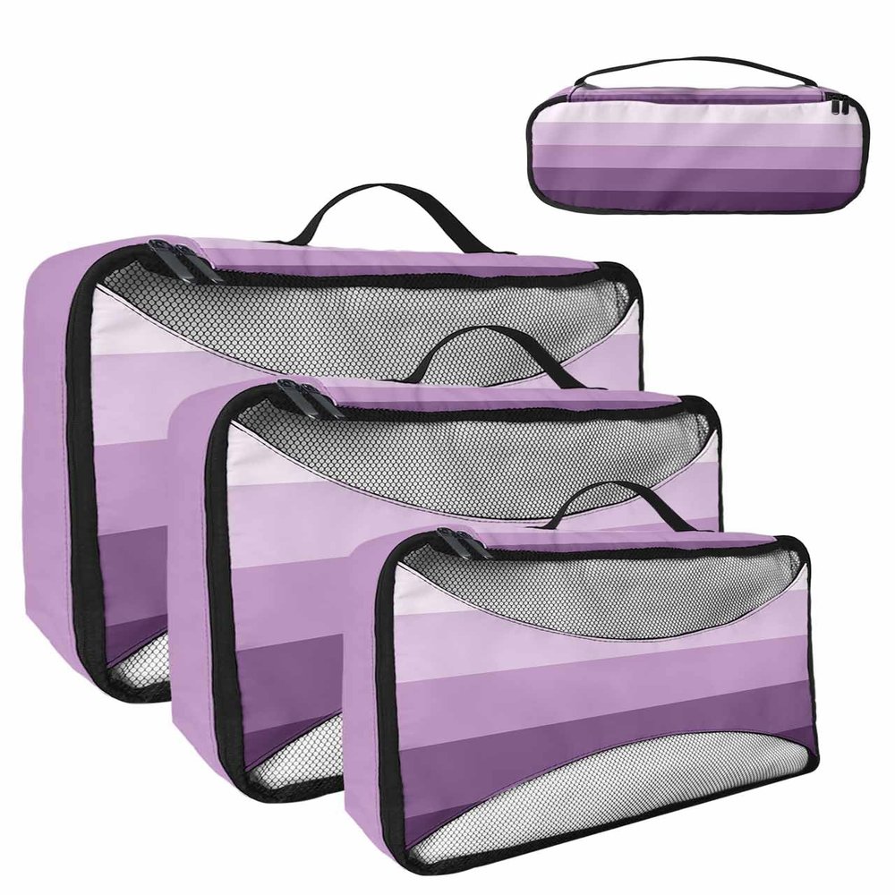 4 Set Packing Cubes - Minimalist Stripes Gradient Purple Packing Cubes for Carry on Suitcase Lightweight Travel Essential Bag for Clothes Shoes Cosmetics Toiletry