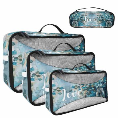 4 Set Packing Cubes - Retro Country Oil Painting Style Eucalyptus Leaf Bottle Packing Cubes for Carry on Suitcase Lightweight Travel Essential Bag for Clothes Shoes Cosmetics Toiletry