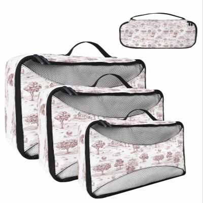 4 Set Packing Cubes - Retro American Country Red Packing Cubes for Carry on Suitcase Lightweight Travel Essential Bag for Clothes Shoes Cosmetics Toiletry