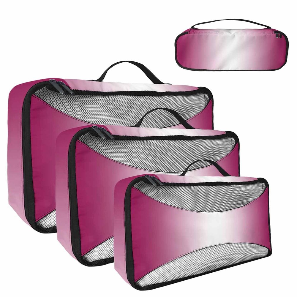4 Set Packing Cubes - Minimalistic Gradient White Rose Red Packing Cubes for Carry on Suitcase Lightweight Travel Essential Bag for Clothes Shoes Cosmetics Toiletry