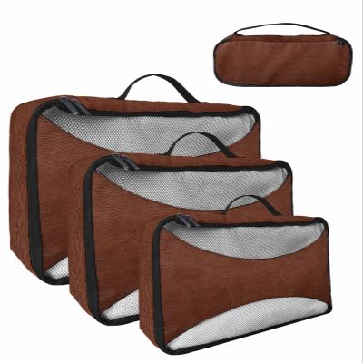 4 Set Packing Cubes - Farmhouse Style on Leather Texture Packing Cubes for Carry on Suitcase Lightweight Travel Essential Bag for Clothes Shoes Cosmetics Toiletry