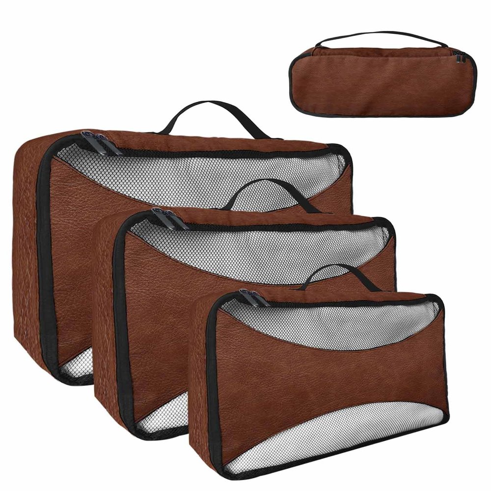 4 Set Packing Cubes - Farmhouse Style on Leather Texture Packing Cubes for Carry on Suitcase Lightweight Travel Essential Bag for Clothes Shoes Cosmetics Toiletry