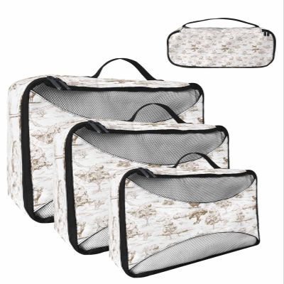 4 Set Packing Cubes - Retro American Country Brown Packing Cubes for Carry on Suitcase Lightweight Travel Essential Bag for Clothes Shoes Cosmetics Toiletry