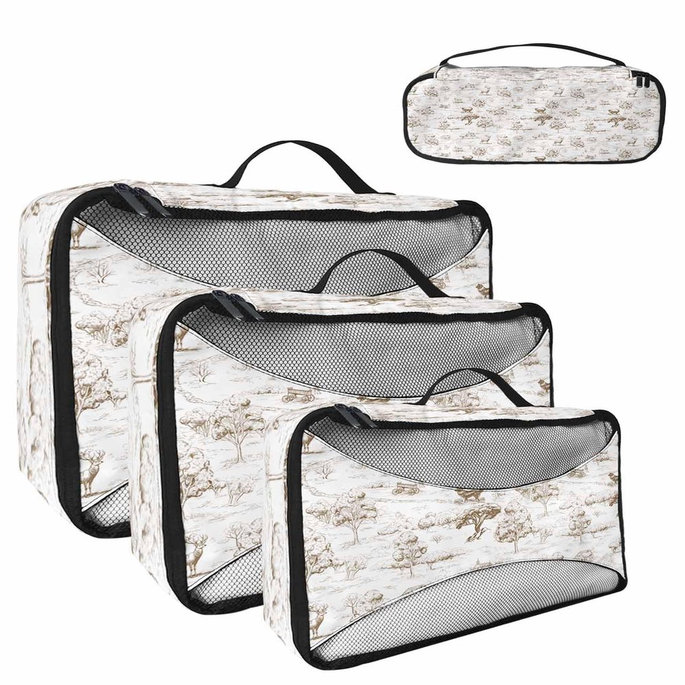 4 Set Packing Cubes - Retro American Country Brown Packing Cubes for Carry on Suitcase Lightweight Travel Essential Bag for Clothes Shoes Cosmetics Toiletry